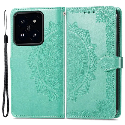 For Xiaomi 14 Case PU Leather Wallet Phone Cover Mandala Embossed Design