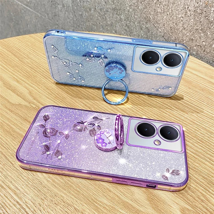KADEM For vivo Y78 5G / Y78+ 5G / V29 Lite 5G Case Kickstand Rhinestone Flower TPU Anti-Scratch Phone Cover