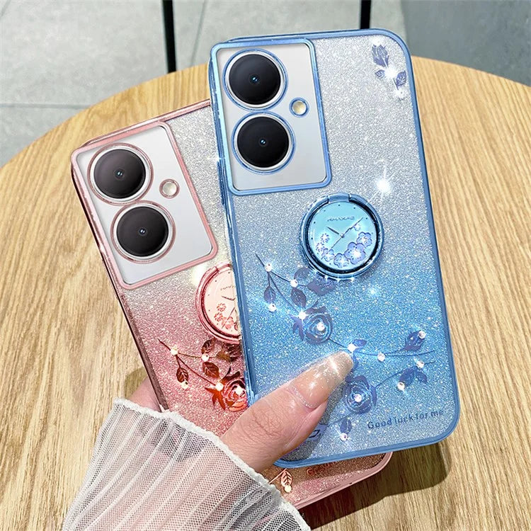 KADEM For vivo Y78 5G / Y78+ 5G / V29 Lite 5G Case Kickstand Rhinestone Flower TPU Anti-Scratch Phone Cover