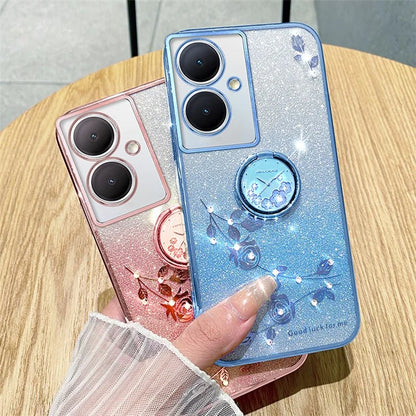 KADEM For vivo Y78 5G / Y78+ 5G / V29 Lite 5G Case Kickstand Rhinestone Flower TPU Anti-Scratch Phone Cover