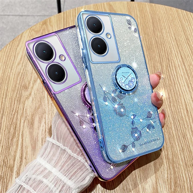 KADEM For vivo Y78 5G / Y78+ 5G / V29 Lite 5G Case Kickstand Rhinestone Flower TPU Anti-Scratch Phone Cover