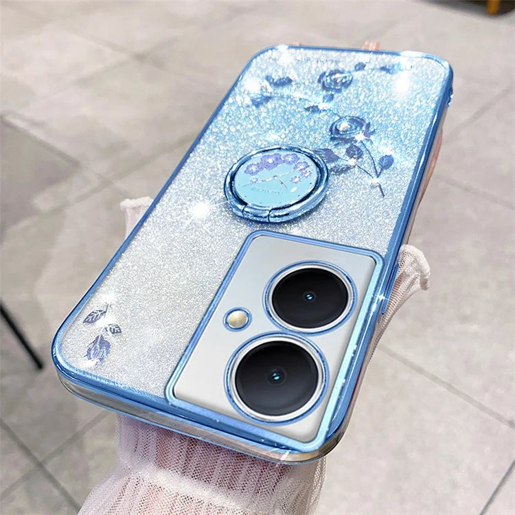 KADEM For vivo Y78 5G / Y78+ 5G / V29 Lite 5G Case Kickstand Rhinestone Flower TPU Anti-Scratch Phone Cover