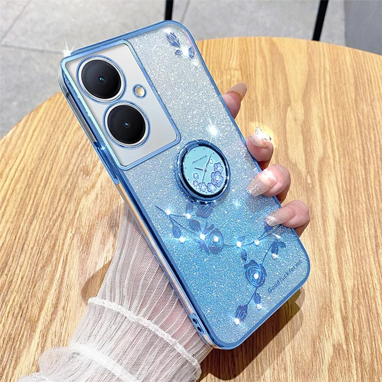 KADEM For vivo Y78 5G / Y78+ 5G / V29 Lite 5G Case Kickstand Rhinestone Flower TPU Anti-Scratch Phone Cover