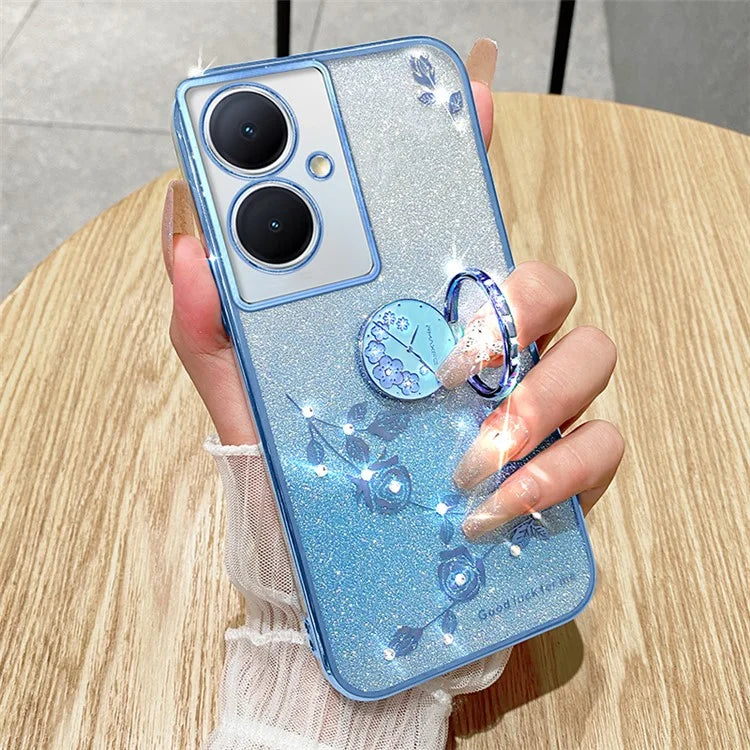 KADEM For vivo Y78 5G / Y78+ 5G / V29 Lite 5G Case Kickstand Rhinestone Flower TPU Anti-Scratch Phone Cover