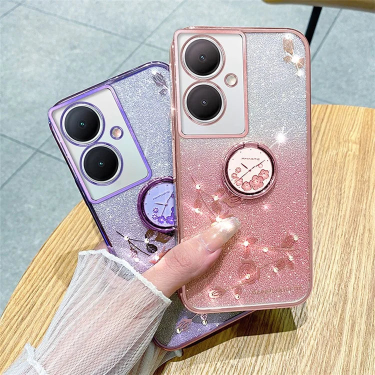 KADEM For vivo Y78 5G / Y78+ 5G / V29 Lite 5G Case Kickstand Rhinestone Flower TPU Anti-Scratch Phone Cover