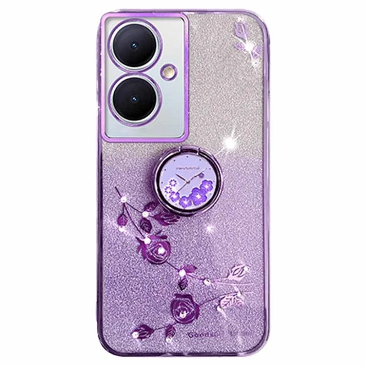 KADEM For vivo Y78 5G / Y78+ 5G / V29 Lite 5G Case Kickstand Rhinestone Flower TPU Anti-Scratch Phone Cover