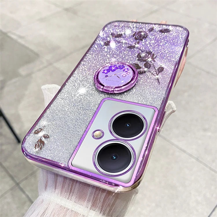 KADEM For vivo Y78 5G / Y78+ 5G / V29 Lite 5G Case Kickstand Rhinestone Flower TPU Anti-Scratch Phone Cover