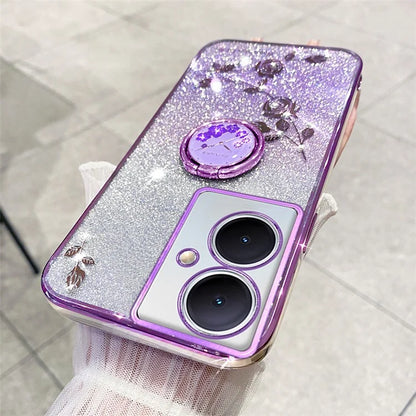 KADEM For vivo Y78 5G / Y78+ 5G / V29 Lite 5G Case Kickstand Rhinestone Flower TPU Anti-Scratch Phone Cover