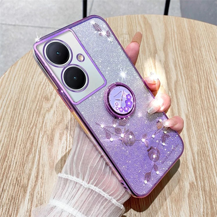 KADEM For vivo Y78 5G / Y78+ 5G / V29 Lite 5G Case Kickstand Rhinestone Flower TPU Anti-Scratch Phone Cover