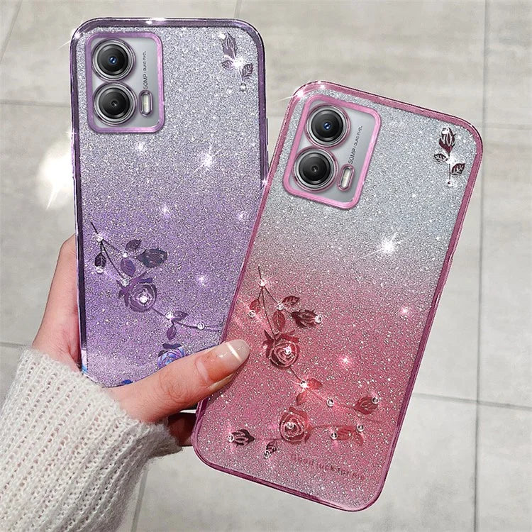 KADEM For Motorola Moto G73 5G Case Flower Pattern Gradient TPU Phone Cover