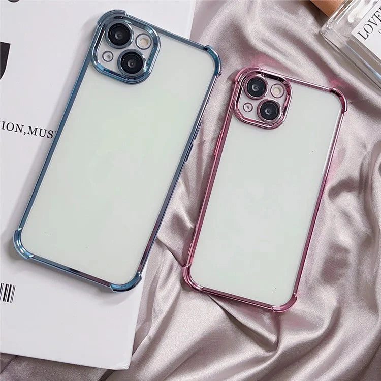 For iPhone 13 TPU Case Electroplated Edge Phone Cover with PVC Lens Film