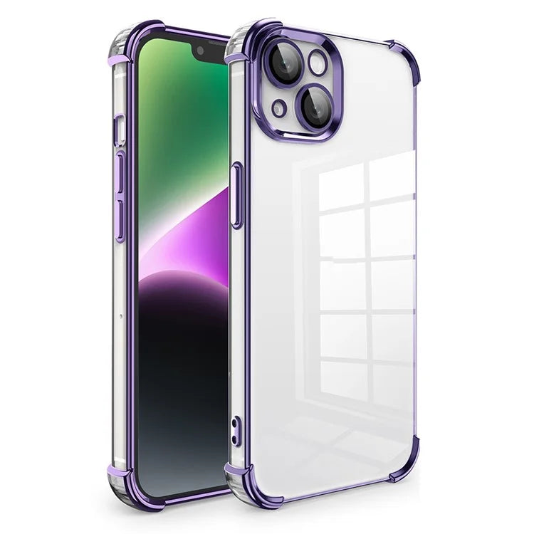 For iPhone 13 TPU Case Electroplated Edge Phone Cover with PVC Lens Film