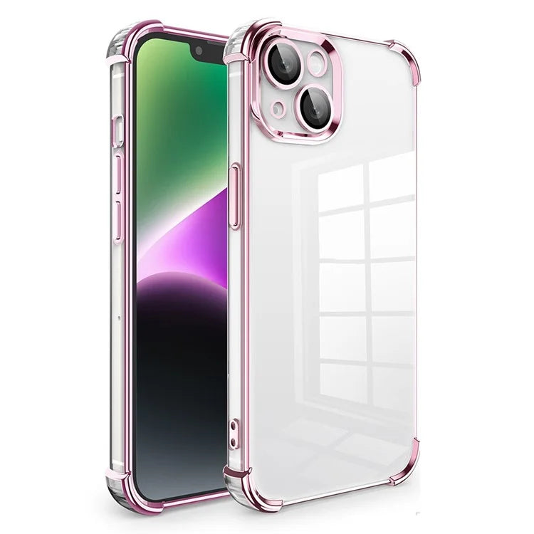 For iPhone 13 TPU Case Electroplated Edge Phone Cover with PVC Lens Film