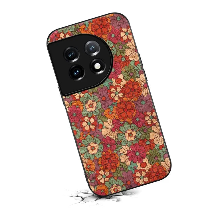 For OnePlus 11 5G Case Flower Pattern Design Leather+PC+TPU Protective Phone Cover