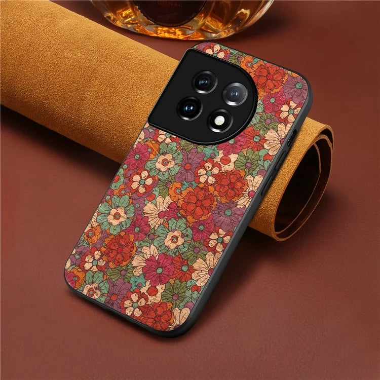 For OnePlus 11 5G Case Flower Pattern Design Leather+PC+TPU Protective Phone Cover