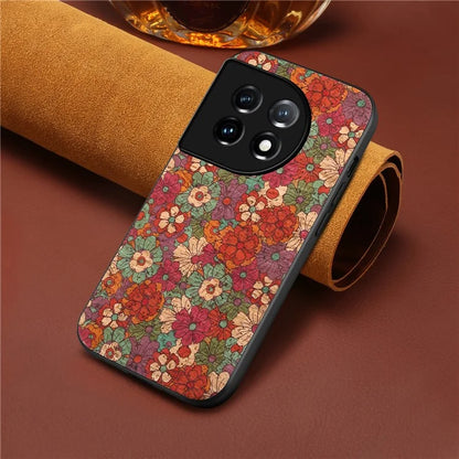 For OnePlus 11 5G Case Flower Pattern Design Leather+PC+TPU Protective Phone Cover