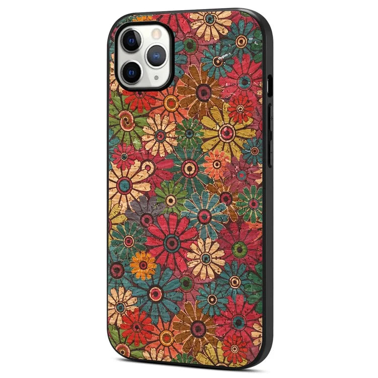 For iPhone 11 Pro Max Case Leather+PC+TPU Flowers Design Phone Cover