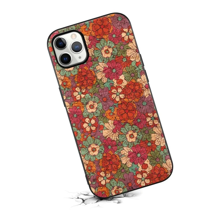 For iPhone 11 Pro Max Case Leather+PC+TPU Flowers Design Phone Cover
