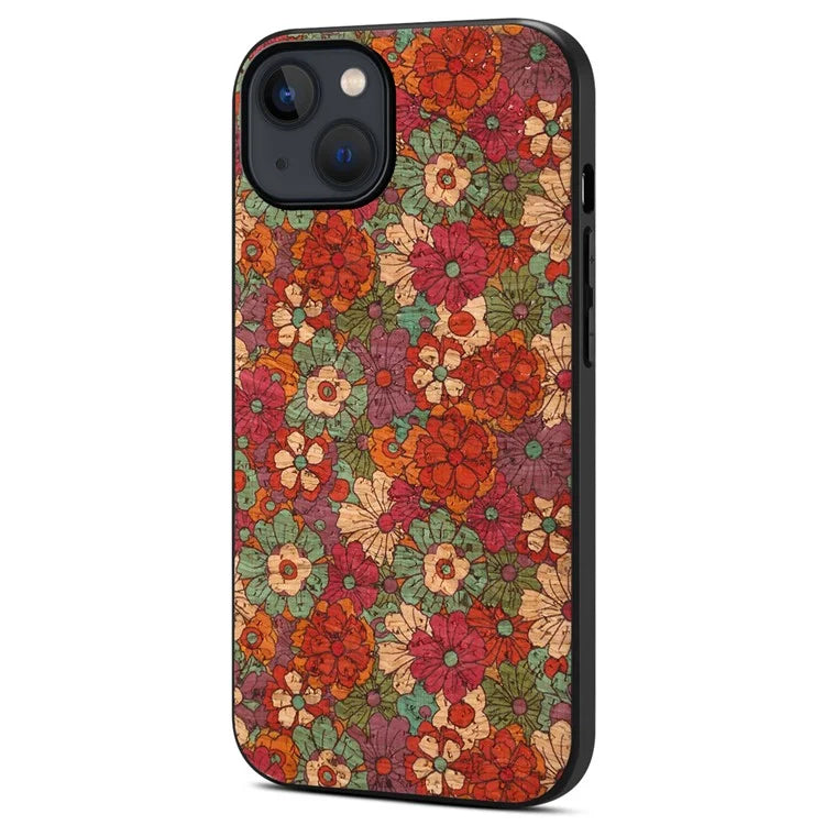 For iPhone 13 Case Protective PU Leather Flower Pattern Printed Back Cover