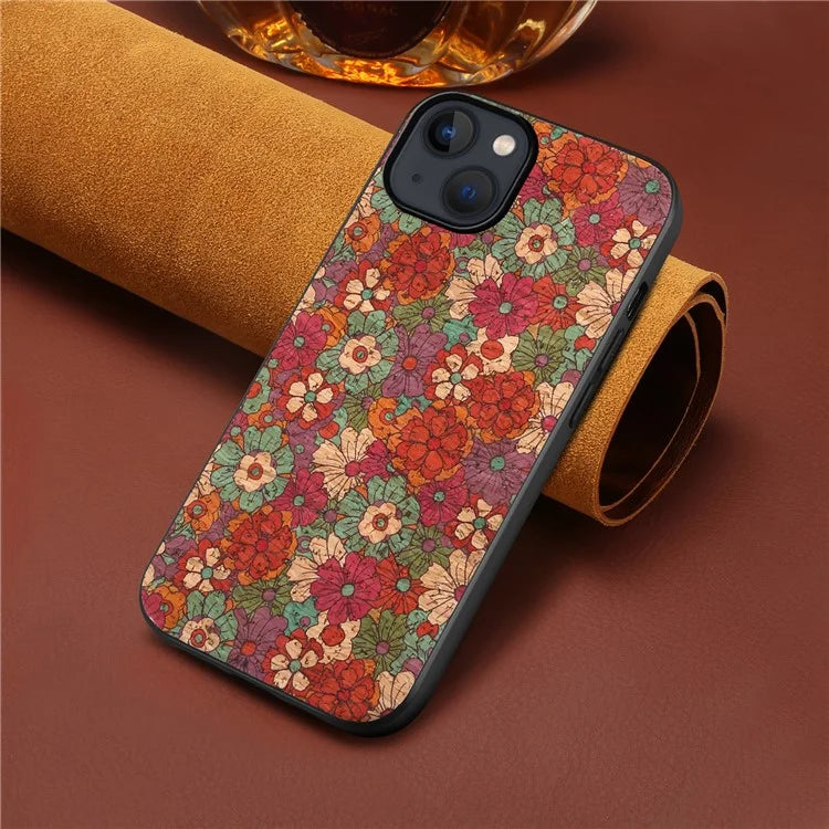 For iPhone 13 Case Protective PU Leather Flower Pattern Printed Back Cover