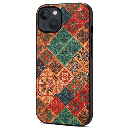 For iPhone 13 Case Protective PU Leather Flower Pattern Printed Back Cover
