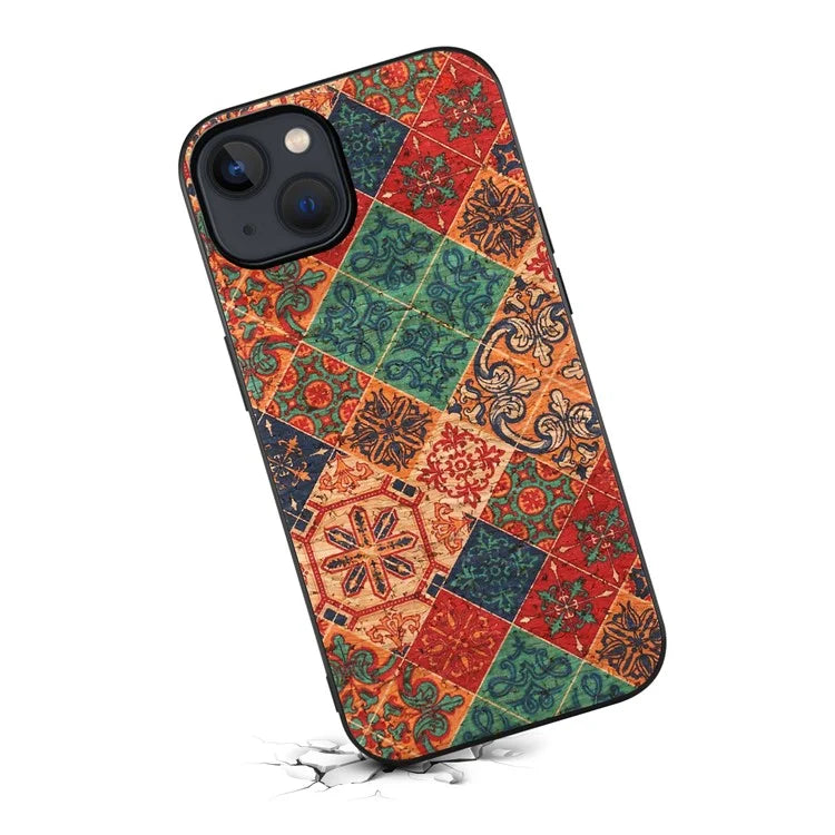 For iPhone 13 Case Protective PU Leather Flower Pattern Printed Back Cover