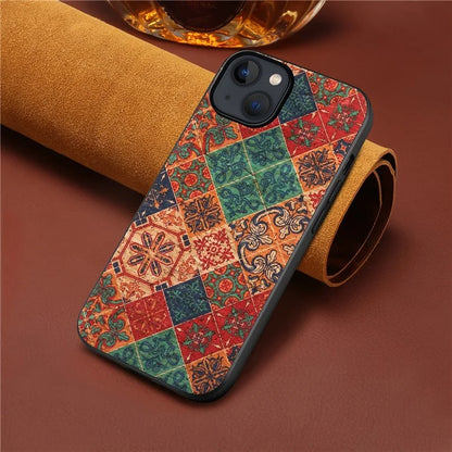 For iPhone 13 Case Protective PU Leather Flower Pattern Printed Back Cover