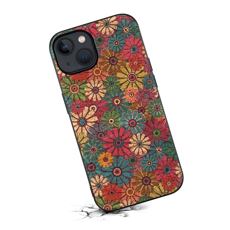 For iPhone 13 Case Protective PU Leather Flower Pattern Printed Back Cover