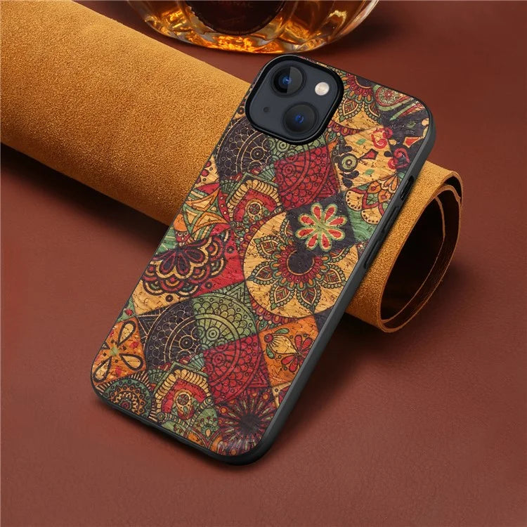 For iPhone 13 Case Protective PU Leather Flower Pattern Printed Back Cover