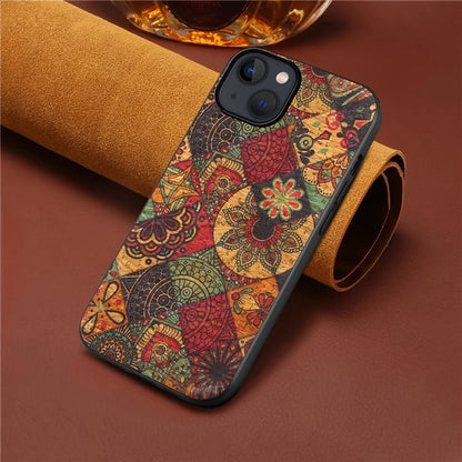 For iPhone 13 Case Protective PU Leather Flower Pattern Printed Back Cover