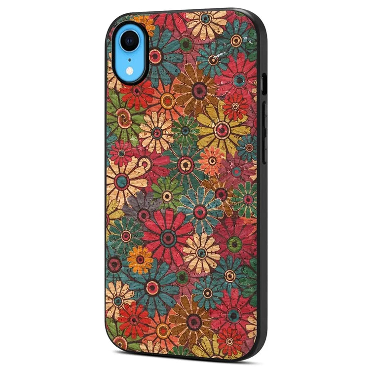 For iPhone XR Case PU Leather+PC+TPU Floral Pattern Anti-Fall Phone Cover