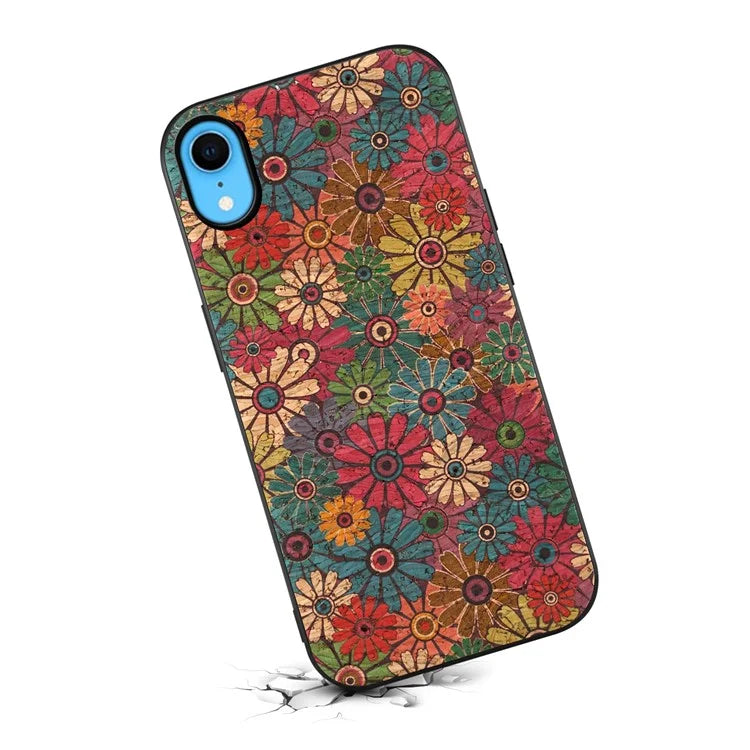 For iPhone XR Case PU Leather+PC+TPU Floral Pattern Anti-Fall Phone Cover