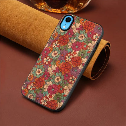 For iPhone XR Case PU Leather+PC+TPU Floral Pattern Anti-Fall Phone Cover