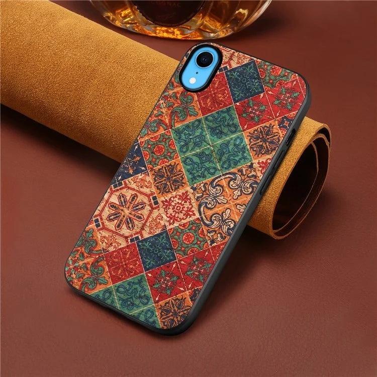 For iPhone XR Case PU Leather+PC+TPU Floral Pattern Anti-Fall Phone Cover