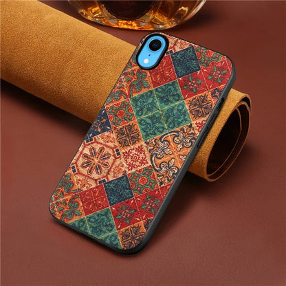 For iPhone XR Case PU Leather+PC+TPU Floral Pattern Anti-Fall Phone Cover