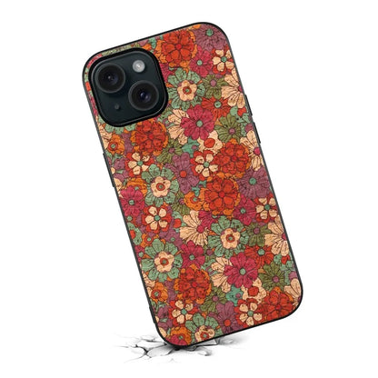 For iPhone 15 Leather Back Cover Floral Pattern TPU+PC Slim Phone Case