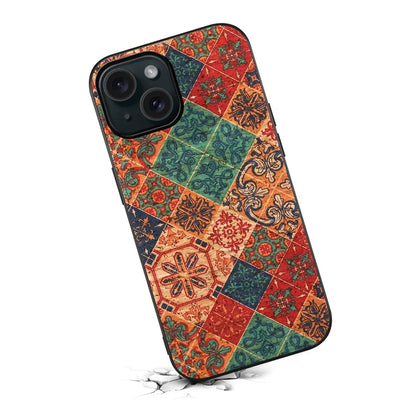 For iPhone 15 Leather Back Cover Floral Pattern TPU+PC Slim Phone Case