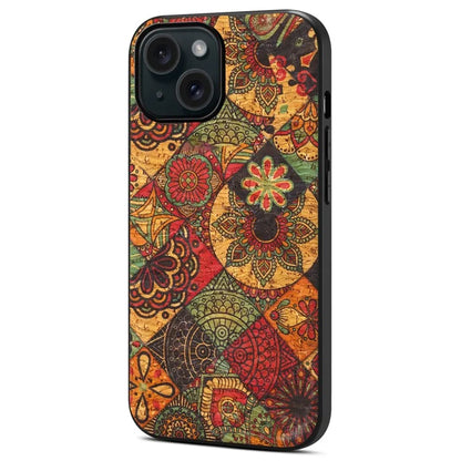 For iPhone 15 Leather Back Cover Floral Pattern TPU+PC Slim Phone Case