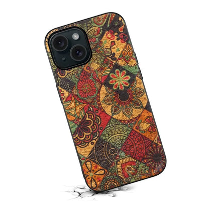 For iPhone 15 Leather Back Cover Floral Pattern TPU+PC Slim Phone Case
