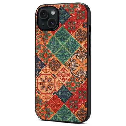 For iPhone 15 Plus Case PU Leather Non-Slip Grip Printing Flower Back Cover