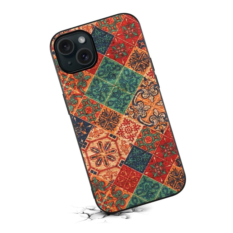For iPhone 15 Plus Case PU Leather Non-Slip Grip Printing Flower Back Cover