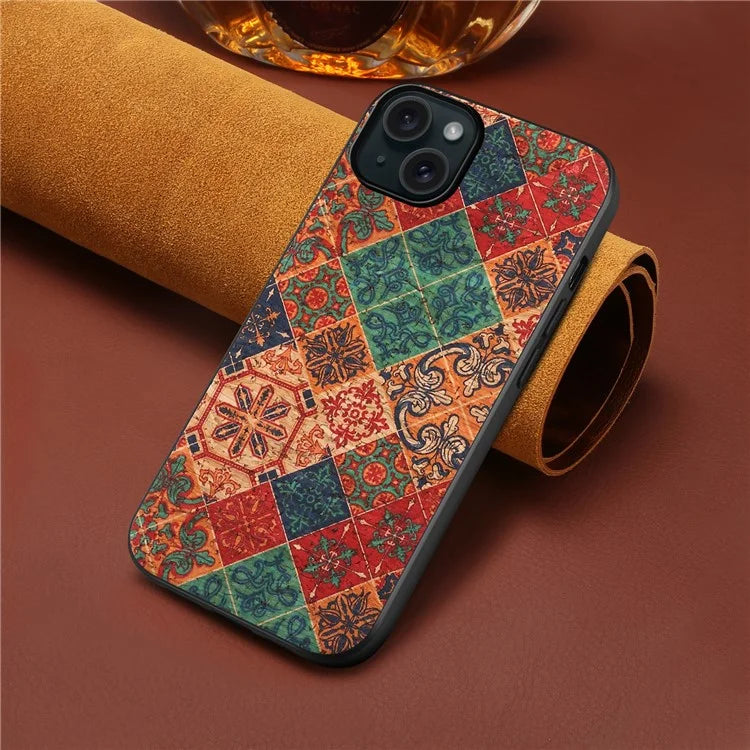 For iPhone 15 Plus Case PU Leather Non-Slip Grip Printing Flower Back Cover