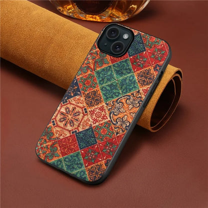 For iPhone 15 Plus Case PU Leather Non-Slip Grip Printing Flower Back Cover