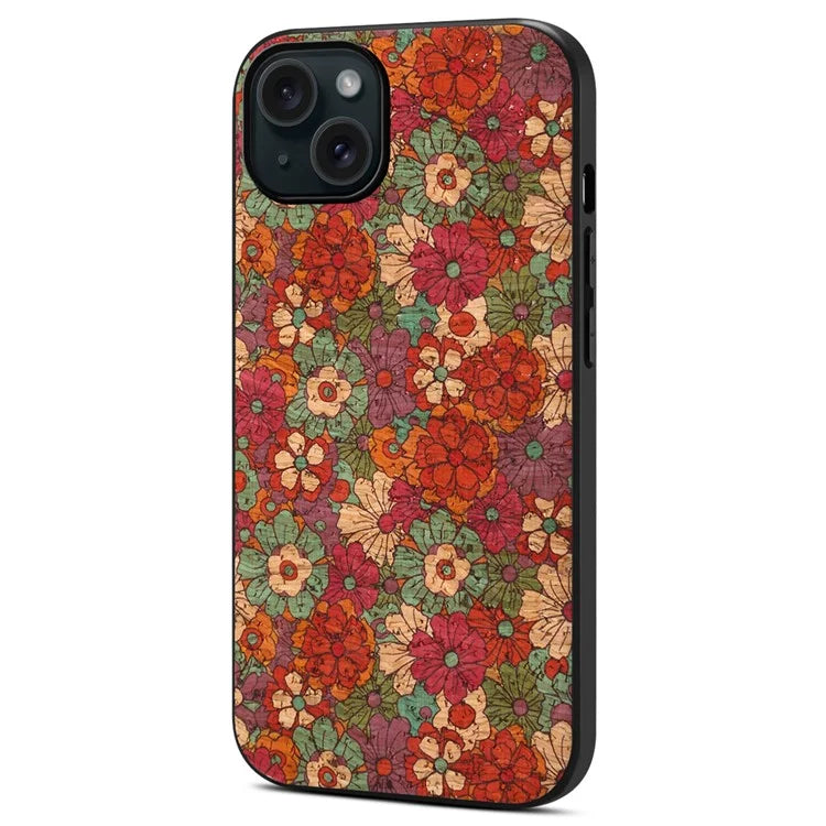For iPhone 15 Plus Case PU Leather Non-Slip Grip Printing Flower Back Cover
