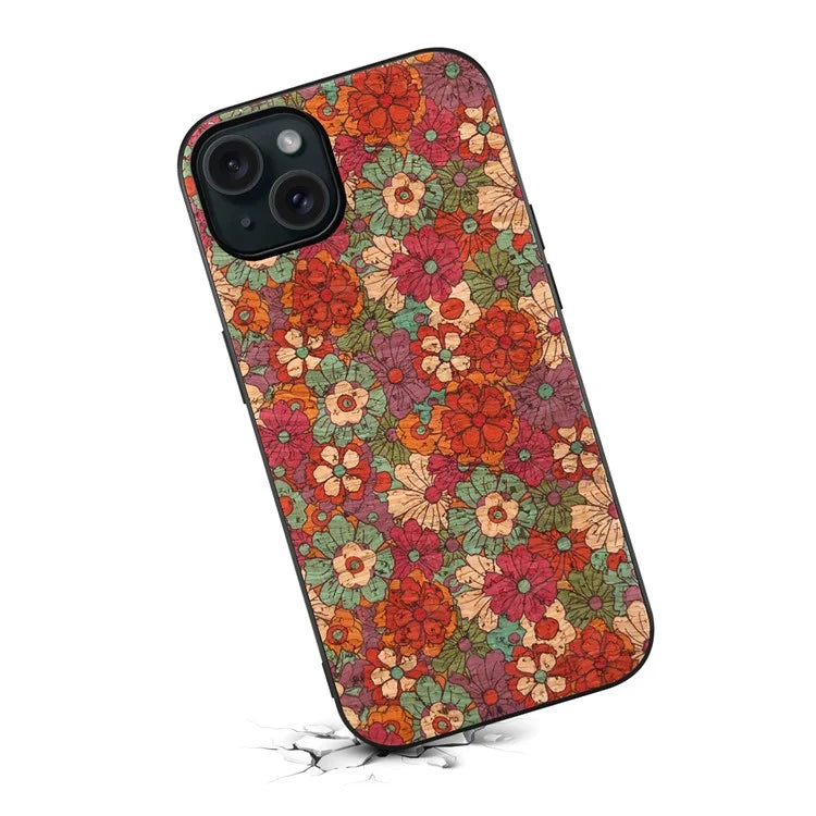 For iPhone 15 Plus Case PU Leather Non-Slip Grip Printing Flower Back Cover