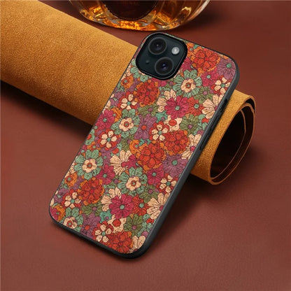 For iPhone 15 Plus Case PU Leather Non-Slip Grip Printing Flower Back Cover