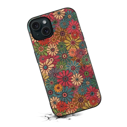 For iPhone 15 Plus Case PU Leather Non-Slip Grip Printing Flower Back Cover