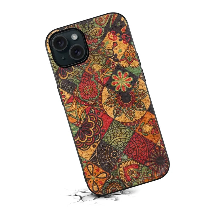 For iPhone 15 Plus Case PU Leather Non-Slip Grip Printing Flower Back Cover