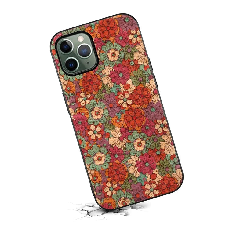 For iPhone 11 Pro Case Leather Coated PC+TPU Flower Floral Pattern Phone Cover