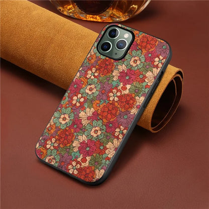 For iPhone 11 Pro Case Leather Coated PC+TPU Flower Floral Pattern Phone Cover